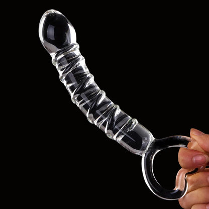 Luxe Glazen Dildo met Handvat, 21 cm Lengte, Spiraalstructuur en Bolvormige Kop - Intense Plezier.